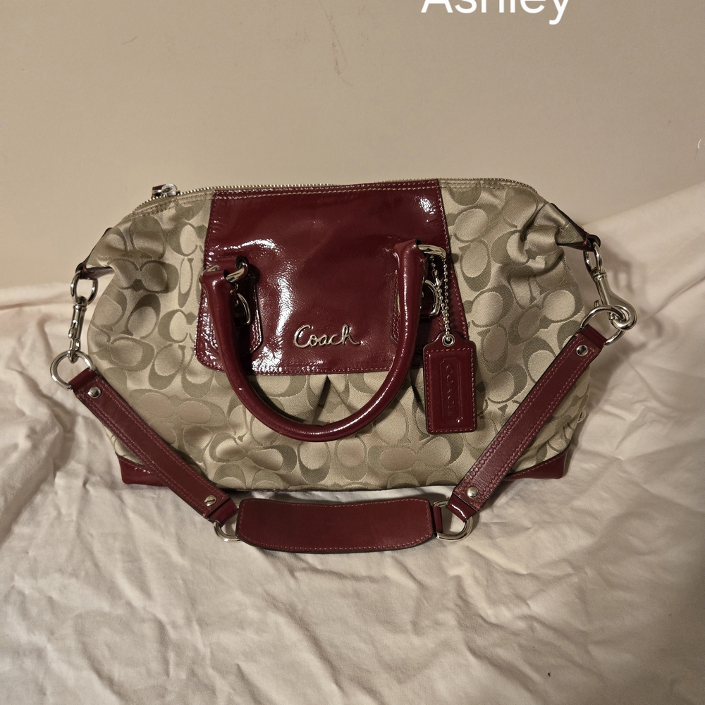 Coach Ashley Burgundy and Cream Satchel